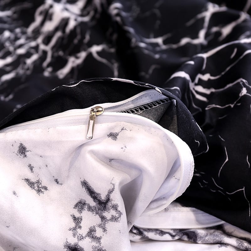 fermeture de la parure de lit imitation marbre noir et blanc réversible
