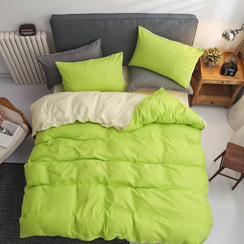 Parure de lit vert et beige réversiblev
