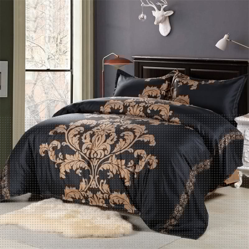Parure de lit luxe noir motif baroque