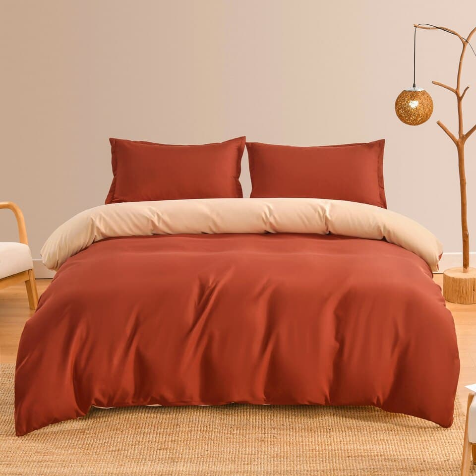 Parure de lit terracotta kyoto et beige réversible style moderne
