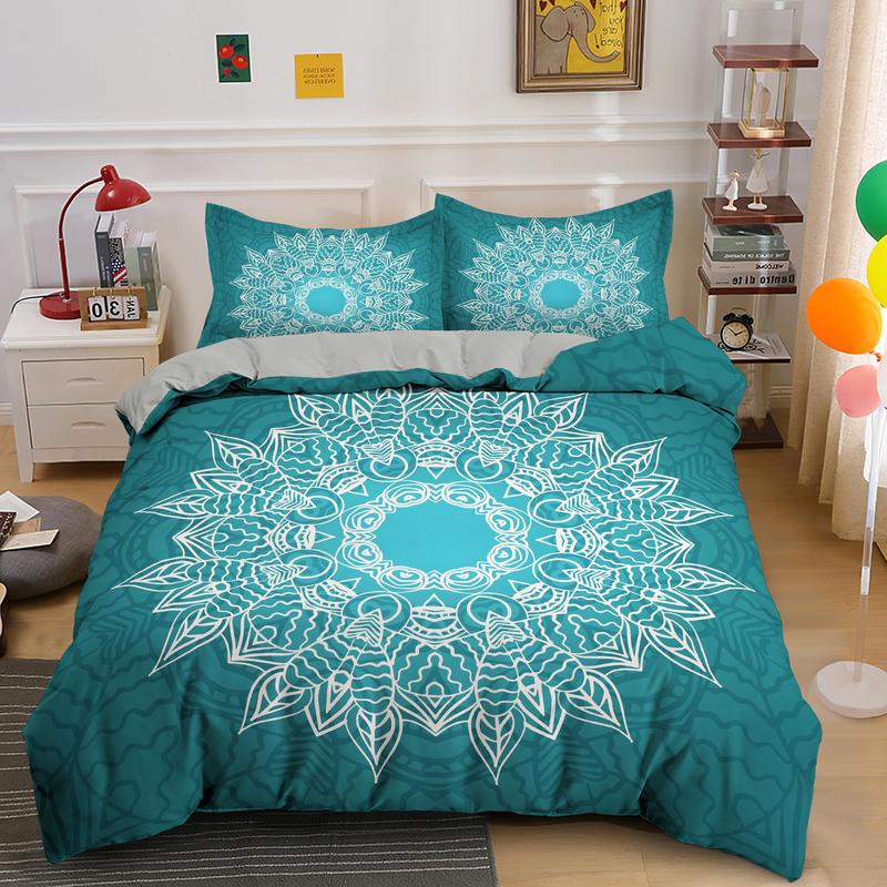 Parure de lit mandala bleu canard