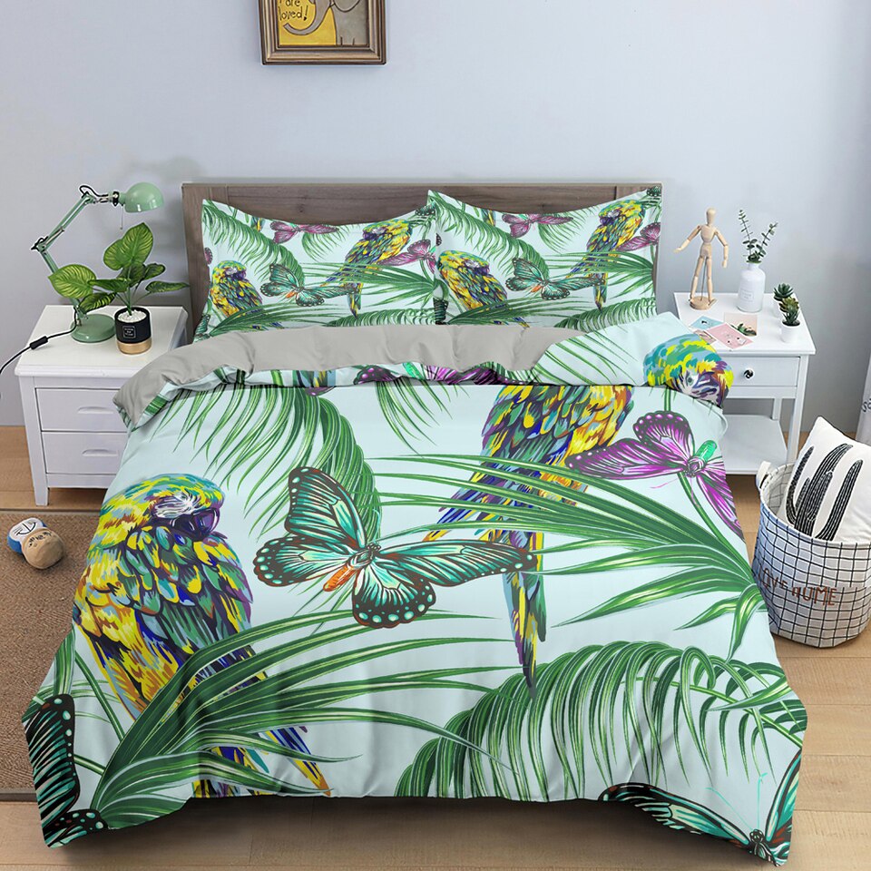 Parure de lit jungle papillon et perroquet