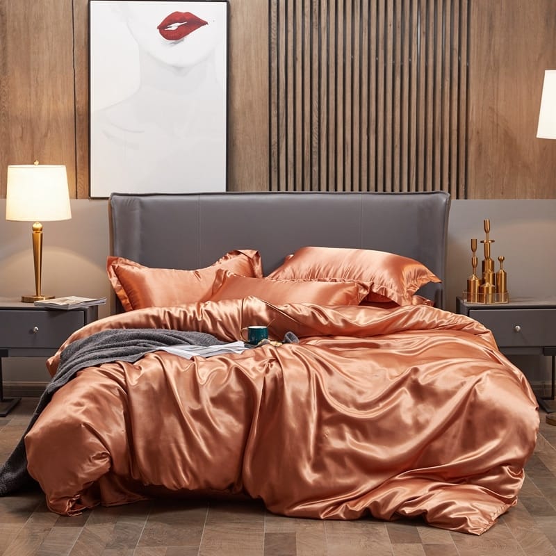 Housse de couette satin terracotta