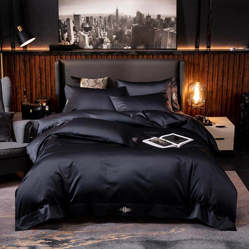 Parure de lit luxe noir en pure coton Egyptien