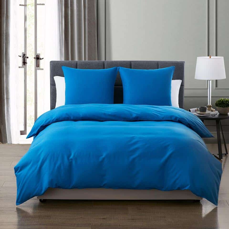 Parure de lit style chic bleu en lin et coton