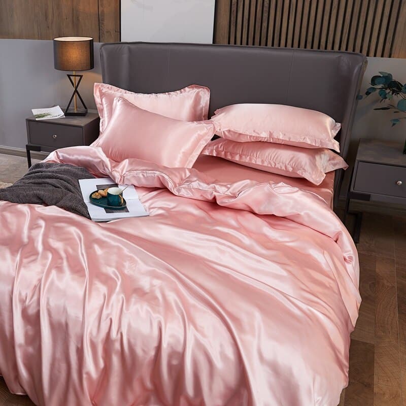 Housse de couette satin rose poudré