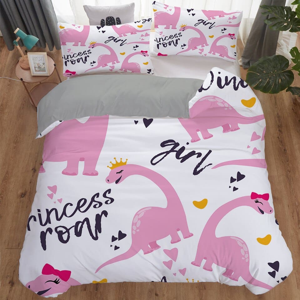 Parure de lit dinosaure rose princesse
