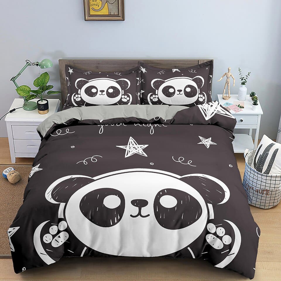 Parure de lit panda mignon noir