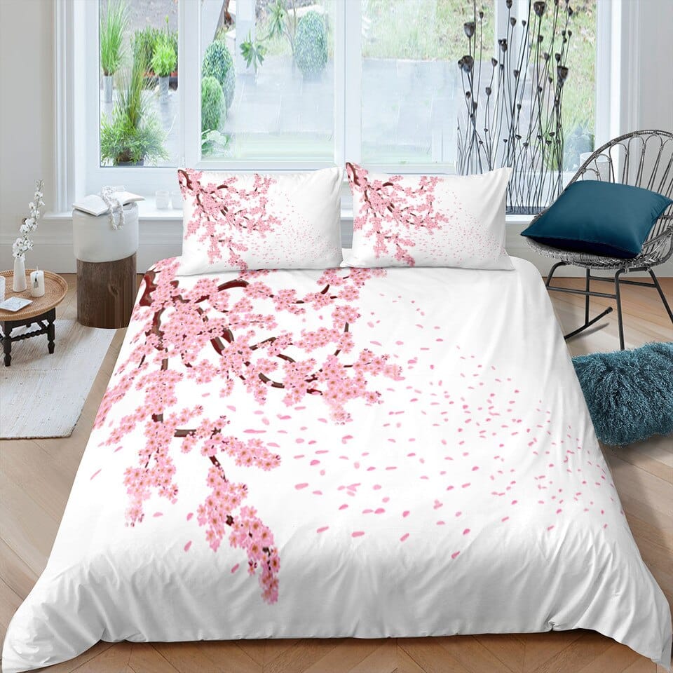 Parure de lit cerisier japonais rose fleurie