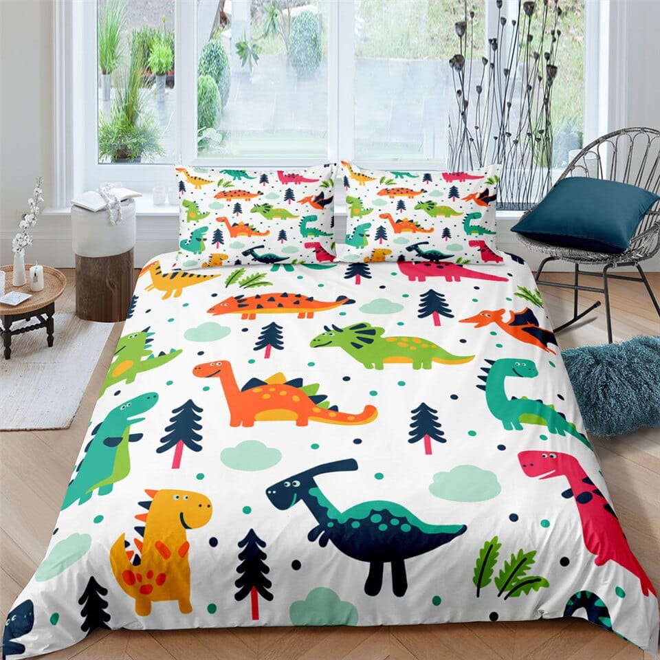 Parure de lit petits dinosaures mignons de couleurs