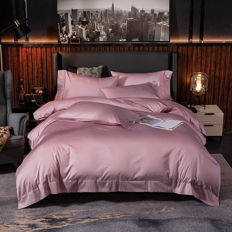 Parure de lit de luxe rose en pur coton Égyptien