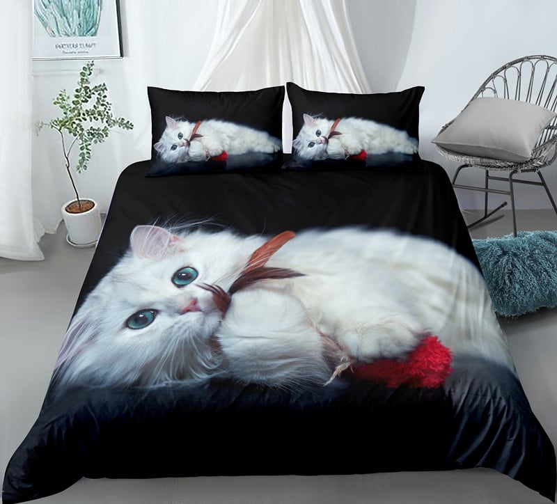 Parure de lit chat blanc aux yeux bleus
