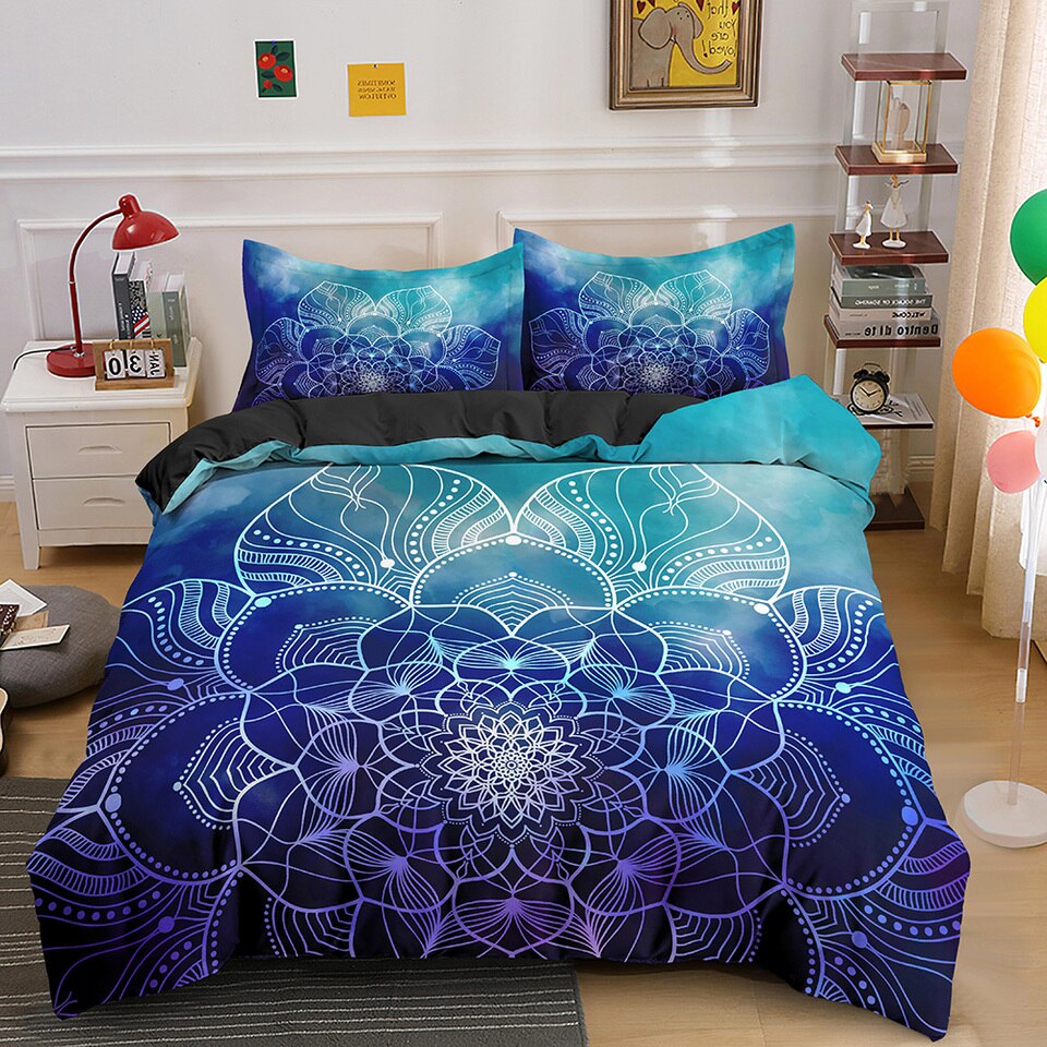 Parure de lit mandala zen bleu