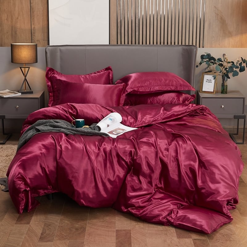 Housse de couette satin rouge bordeaux