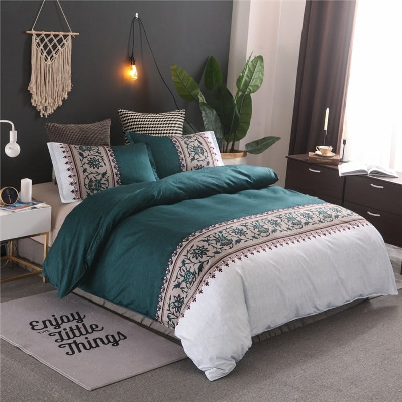 Parure de lit vert bleu canard style orientale chic