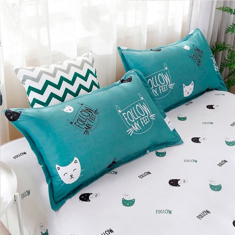 coussin et taie oreiller Parure de lit chat bleu canard