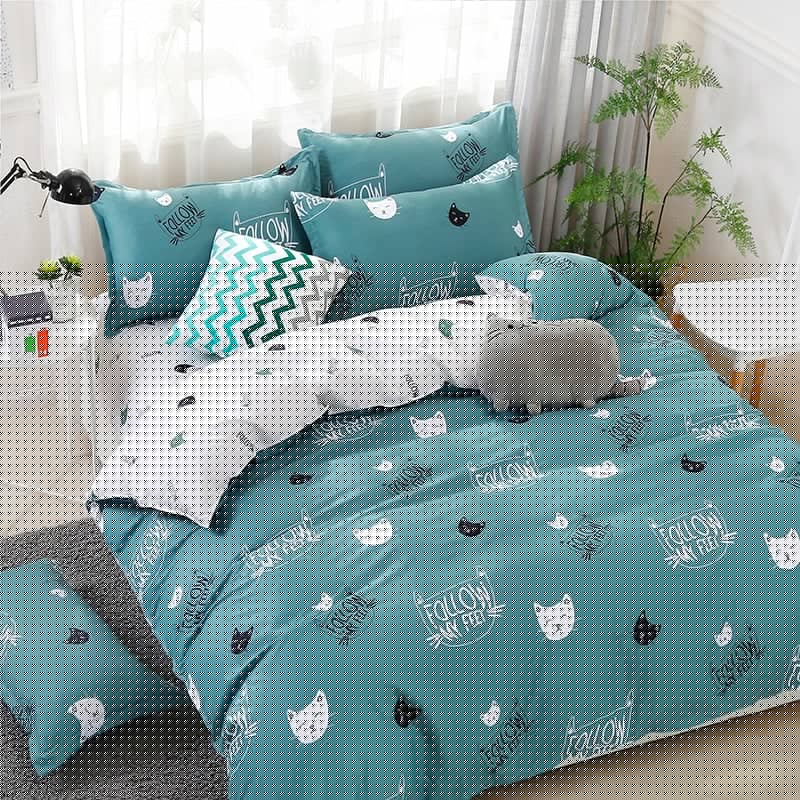 Parure de lit chat bleu canard