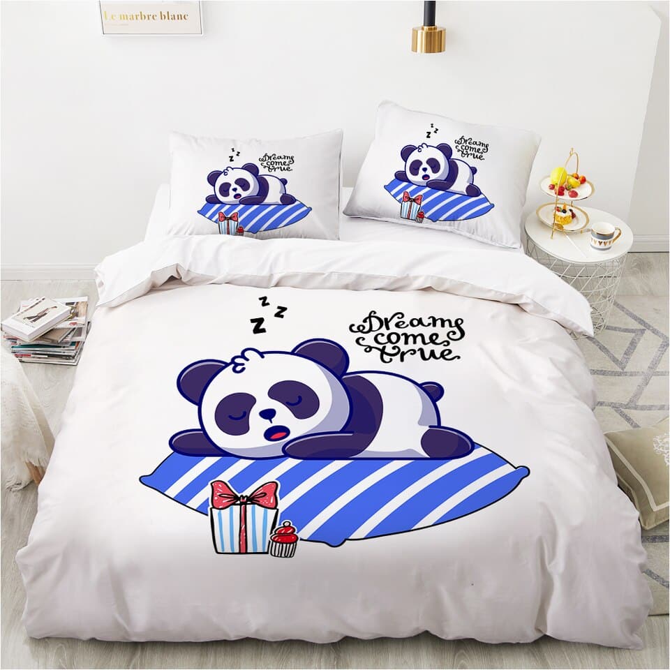 Parure de lit panda dormant blanche