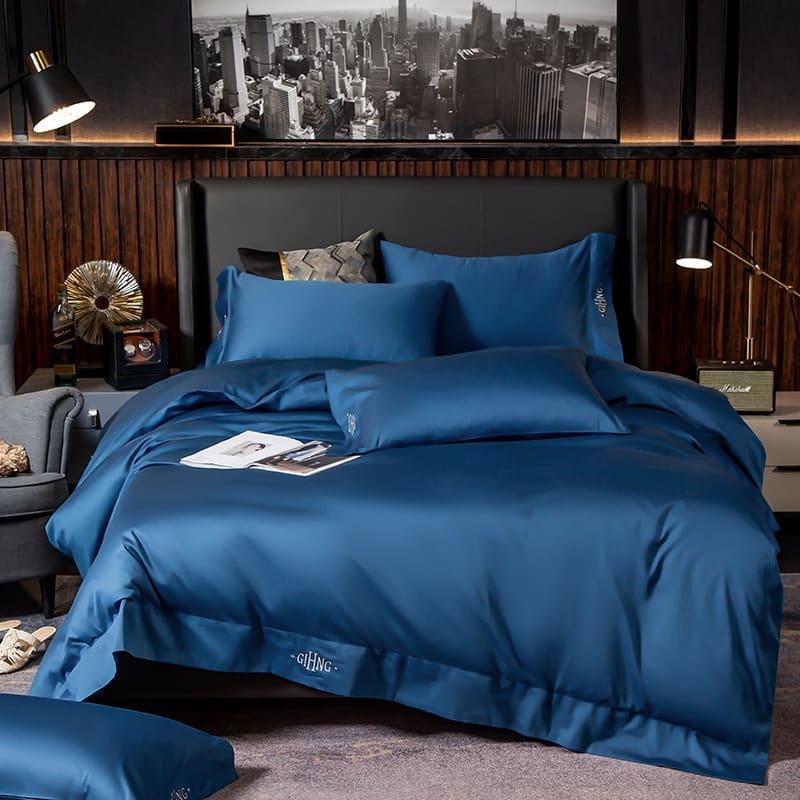 Parure de lit de luxe bleu en pur coton Égyptien