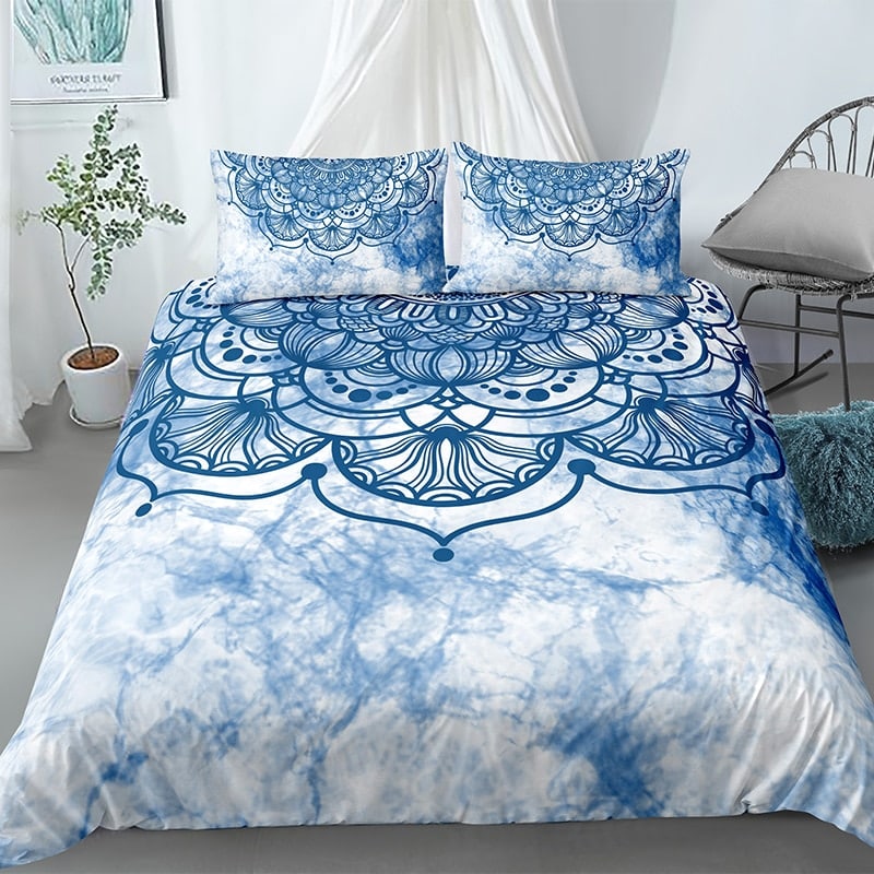 Parure de lit mandala bleu