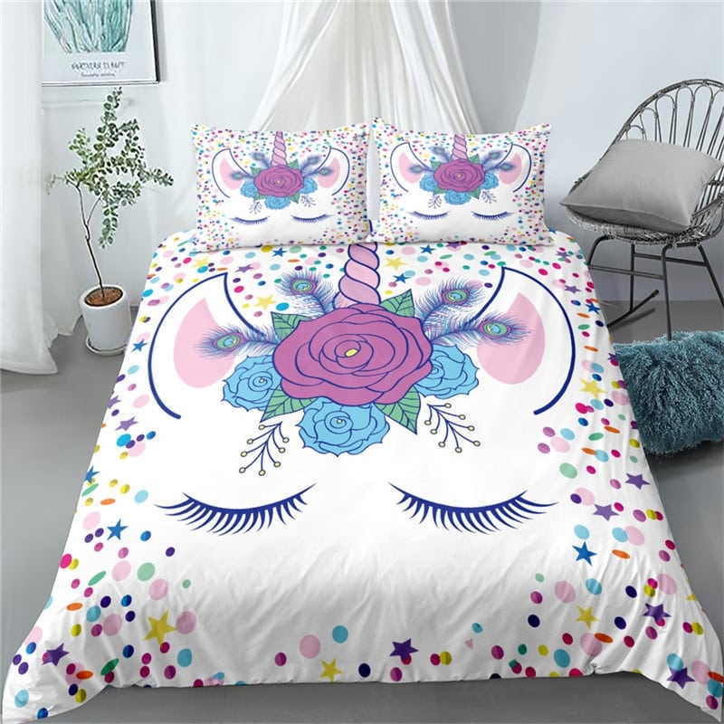 Parure de lit licorne blanche avec une rose