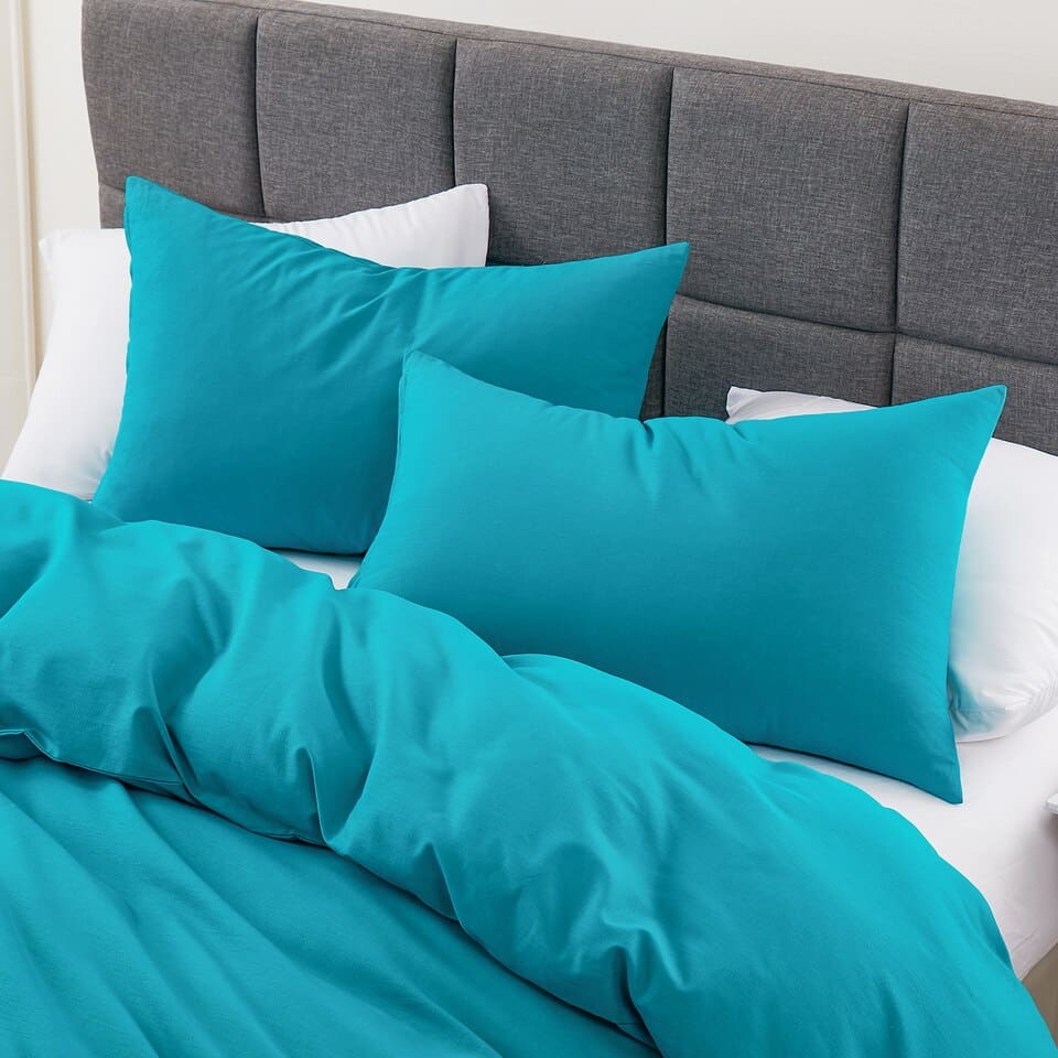 coussin de la parure de lit moderne bleu canard en lin et coton