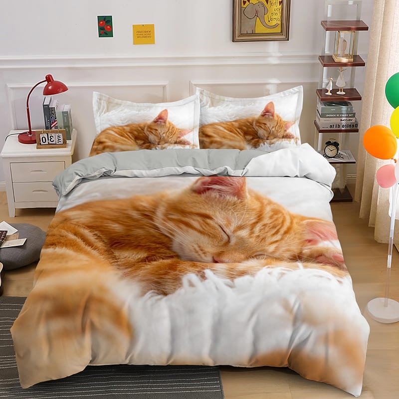 Parure de lit chat roux qui dort
