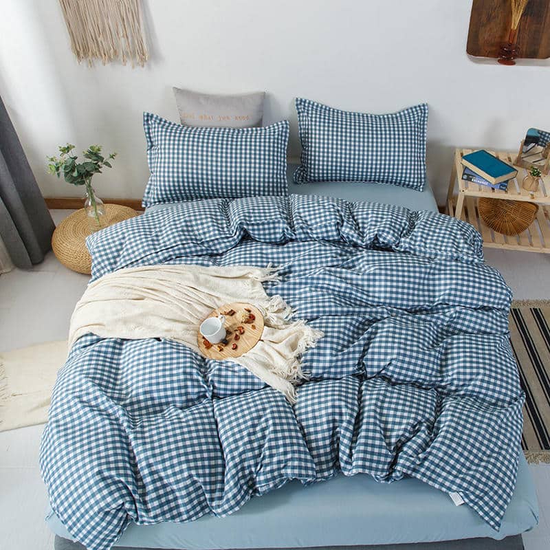 Parure de lit bleu à carreaux