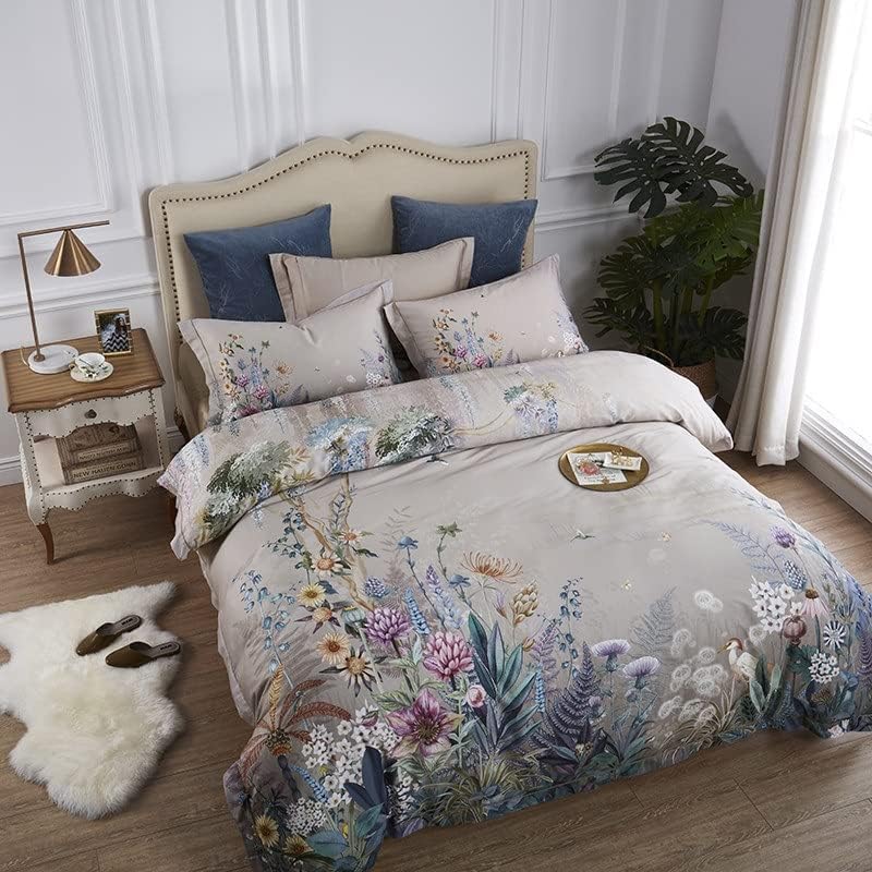 Parure de lit fleurie luxuriante 100% coton Égyptien incliné