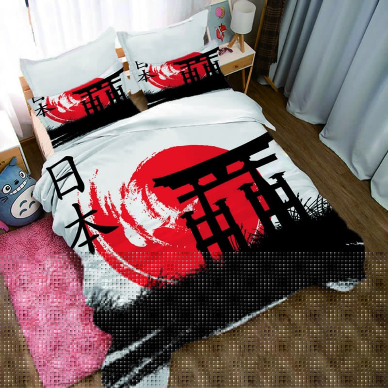 Parure de lit japonaise à symbole du Japon vue de dessus