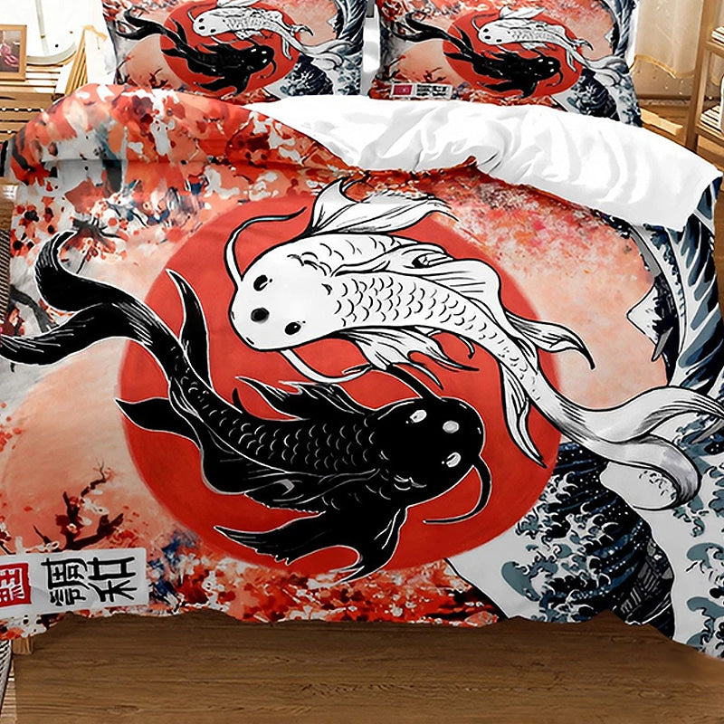 Parure de lit japonaise avec carpe yin et yang zoom