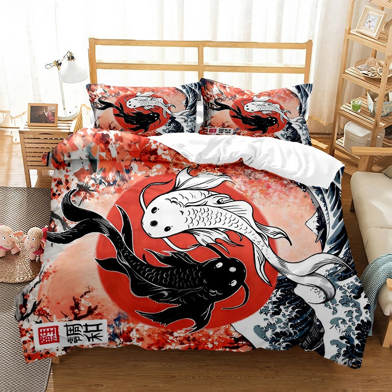 Parure de lit japonaise avec carpe yin et yang