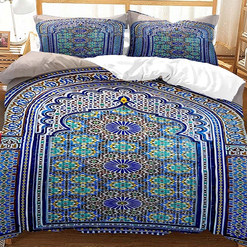 Parure de lit orientale arche bleue décorée zoom