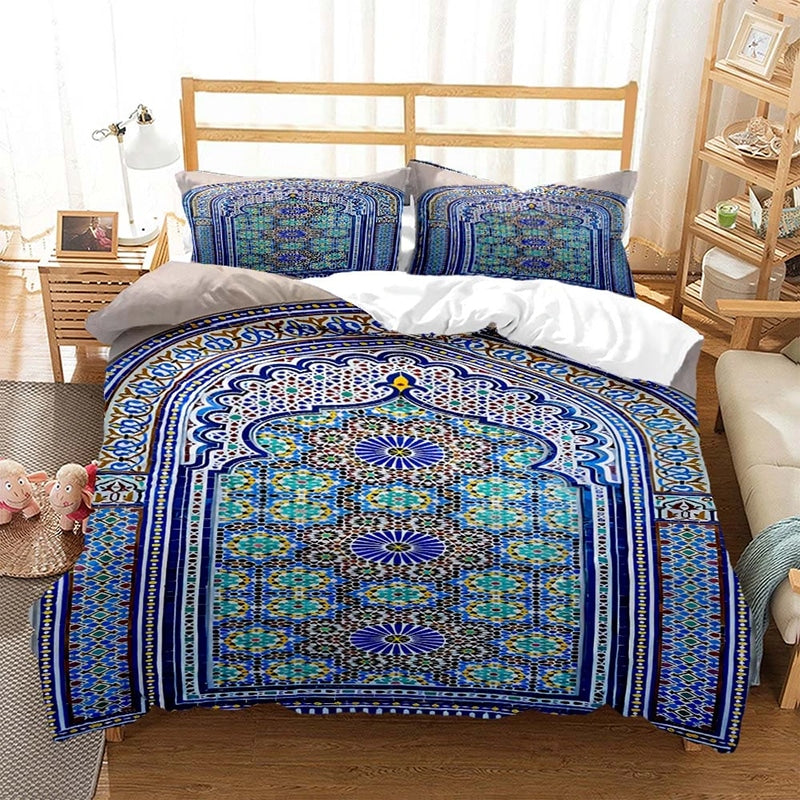 Parure de lit orientale arche bleue décorée