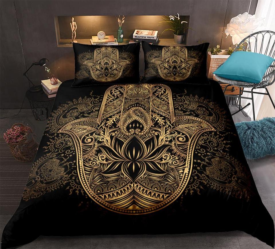 Parure de lit noir avec main de Fatma doré style orientale