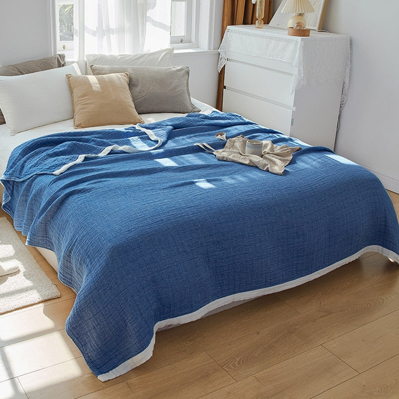 Housse de couette bleue en gaze de coton