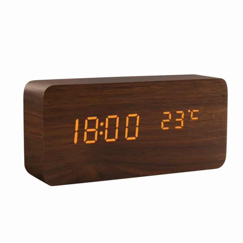reveil design bois sombre
