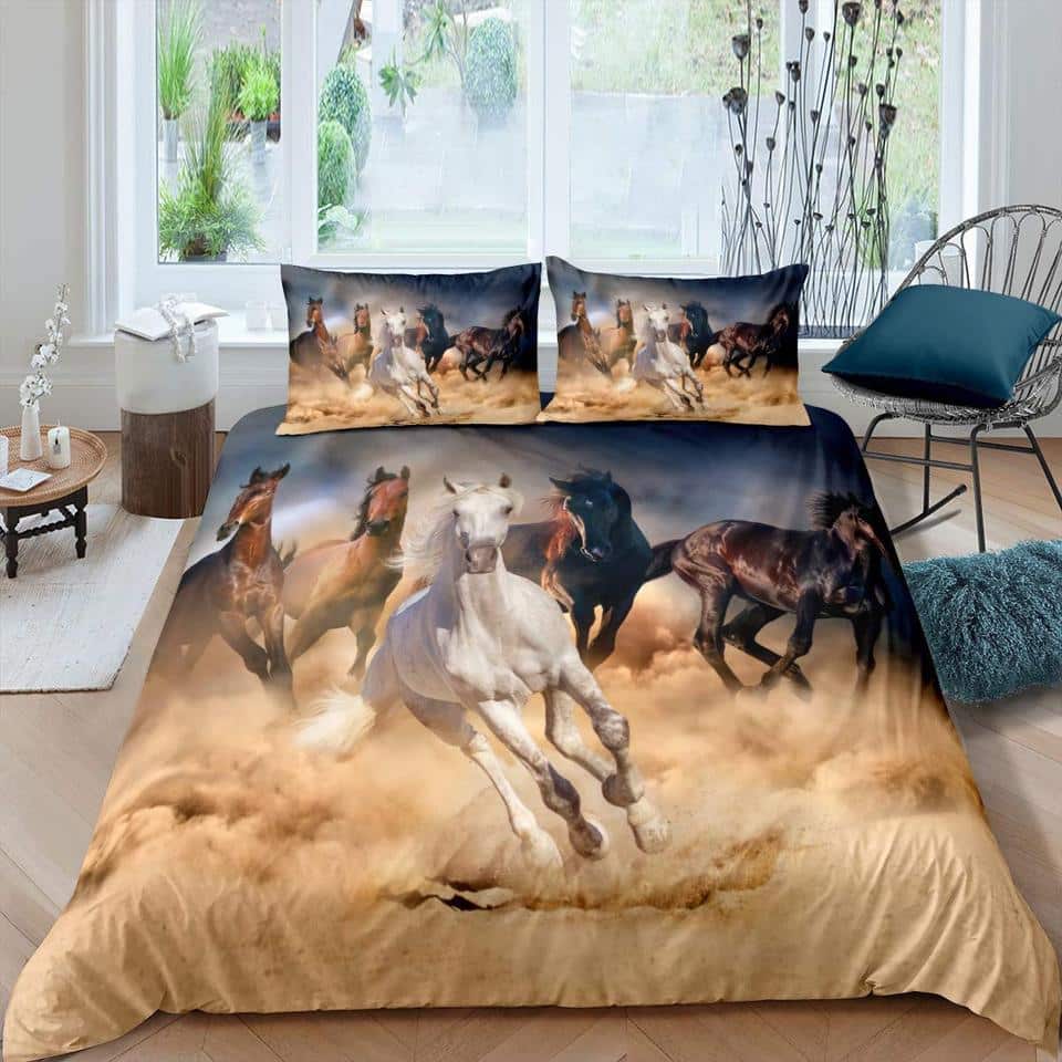 Parure de lit cheval au galop dans le sable