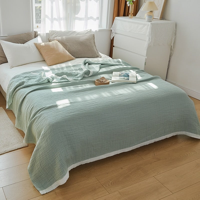Parure de lit vert amande en gaze de coton doux
