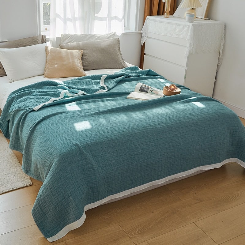 Housse de couette vert bleuté en gaze de coton