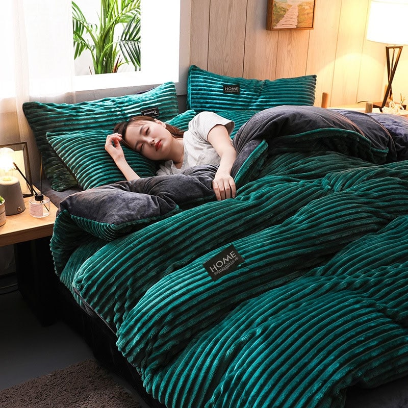 Housse de couette flanelle vert émeraude