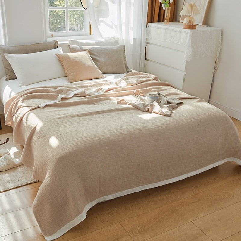 Parure de lit beige en gaze de coton doux