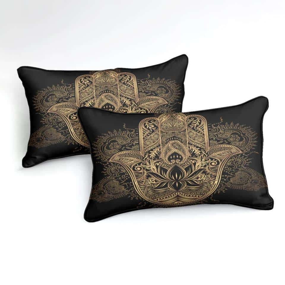 coussin de la Parure de lit noir avec main de Fatma doré style orientale