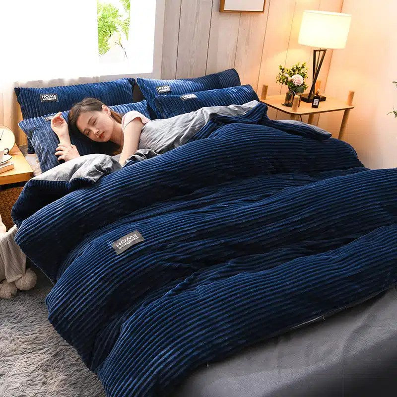 Housse de couette flanelle bleu nuit