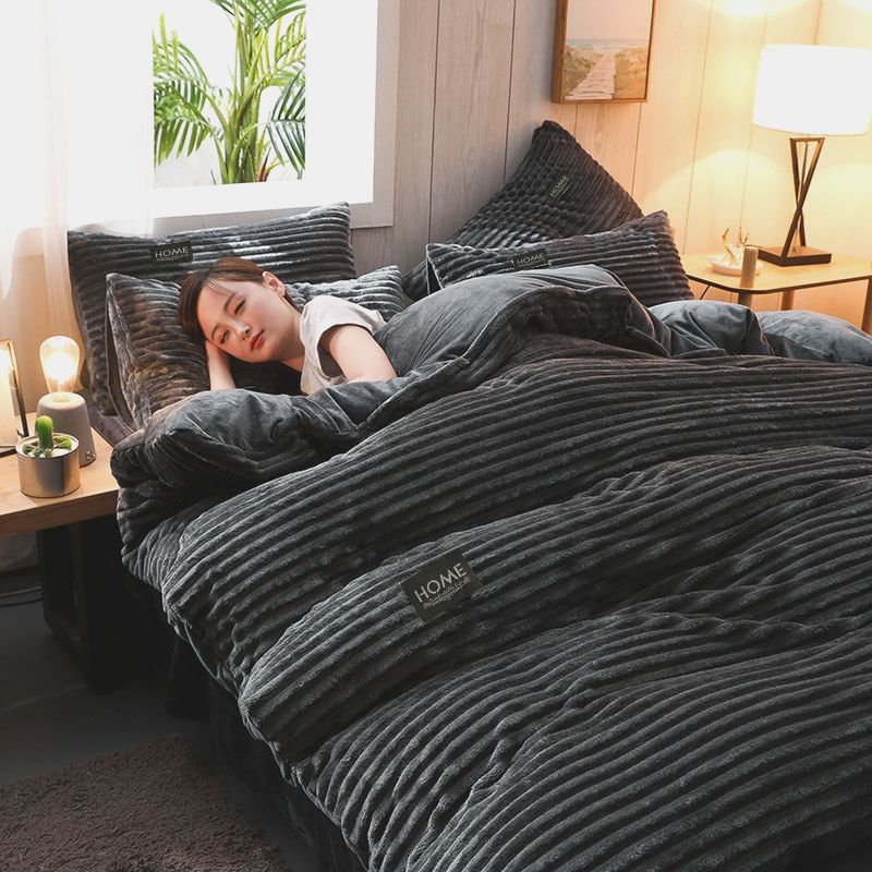 Parure de lit flanelle gris sombre douce et chaude