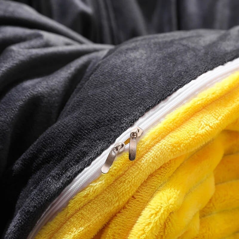 Housse de couette flanelle jaune et gris