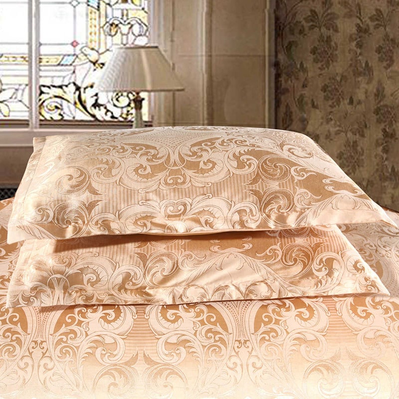 oreiller de la Parure de lit doré style jacquard de luxe en satin