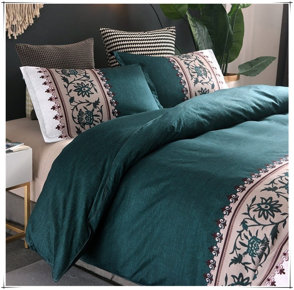 zoom de la Parure de lit vert bleu canard style orientale chic