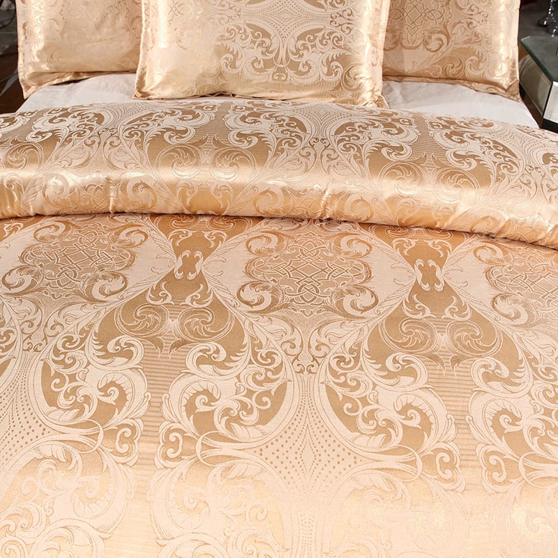 zoom de la Parure de lit doré style jacquard de luxe en satin
